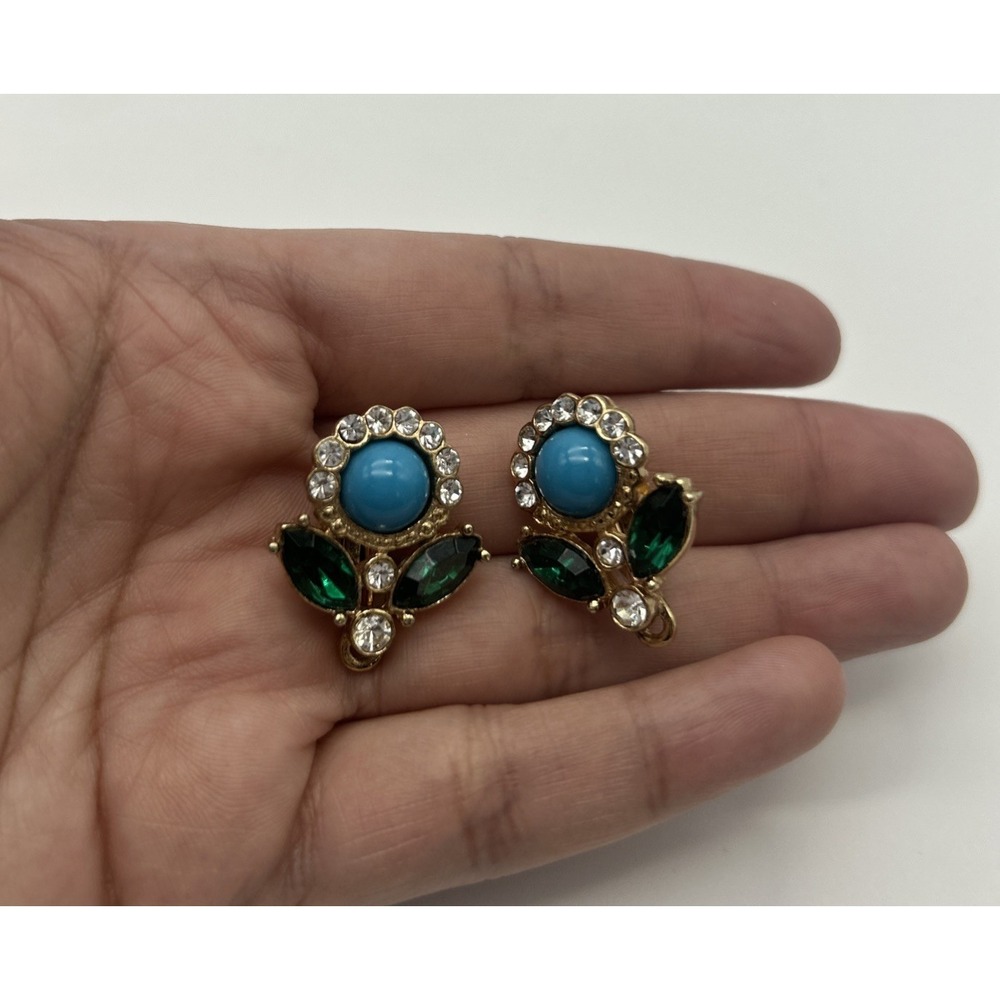 VTG 1969 Sarah Coventry Maharani Clip on Earrings Faux Rhinestones Floral Garden